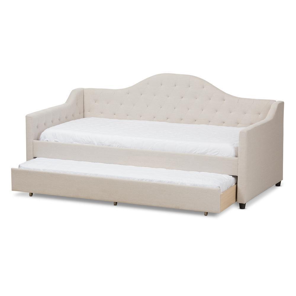 Perry Modern and Contemporary Light Beige Fabric Daybed with Trundle FredCo