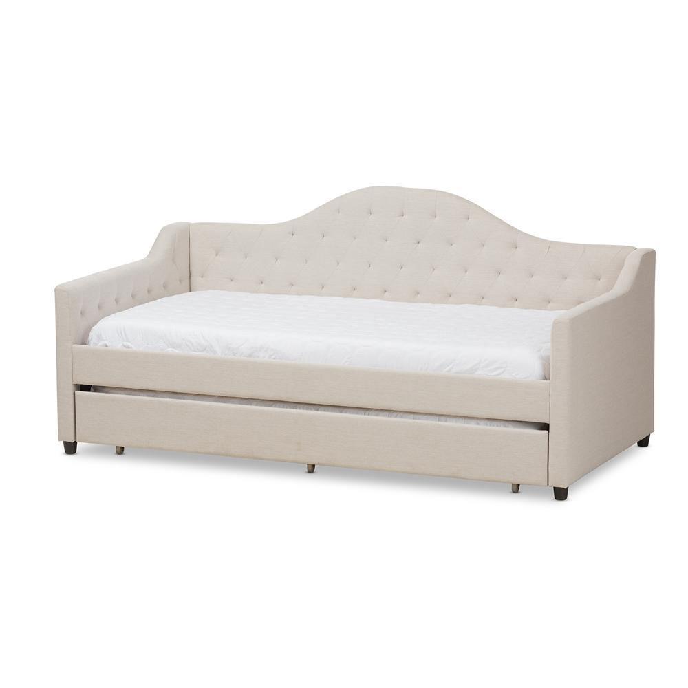 Perry Modern and Contemporary Light Beige Fabric Daybed with Trundle FredCo