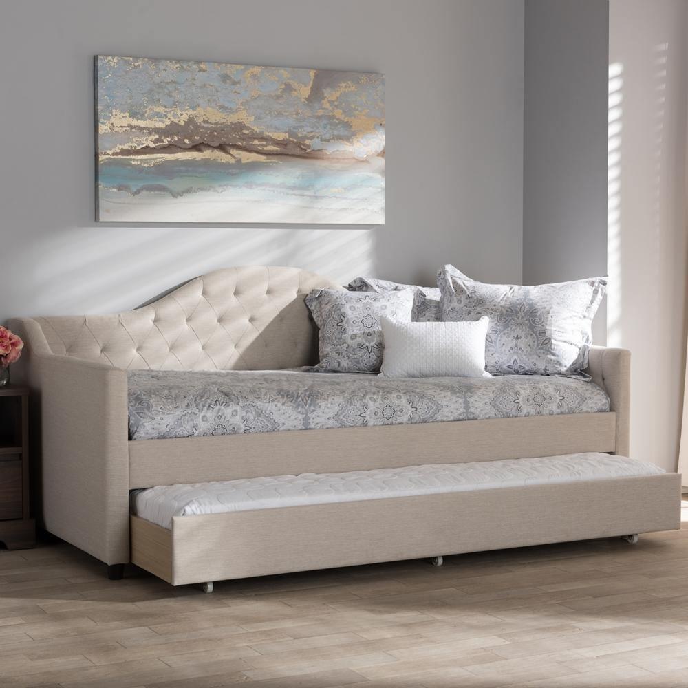 Perry Modern and Contemporary Light Beige Fabric Daybed with Trundle FredCo