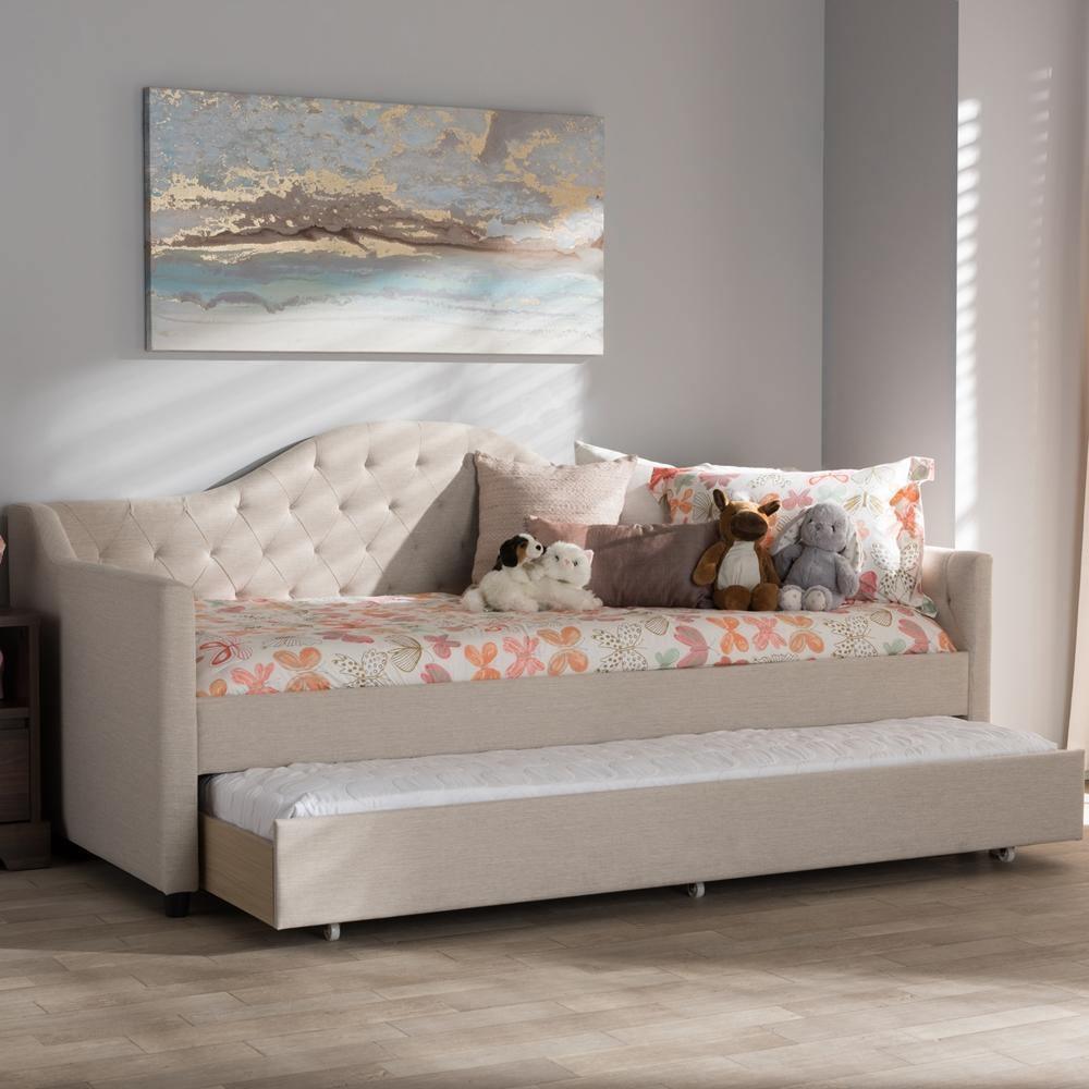 Perry Modern and Contemporary Light Beige Fabric Daybed with Trundle FredCo
