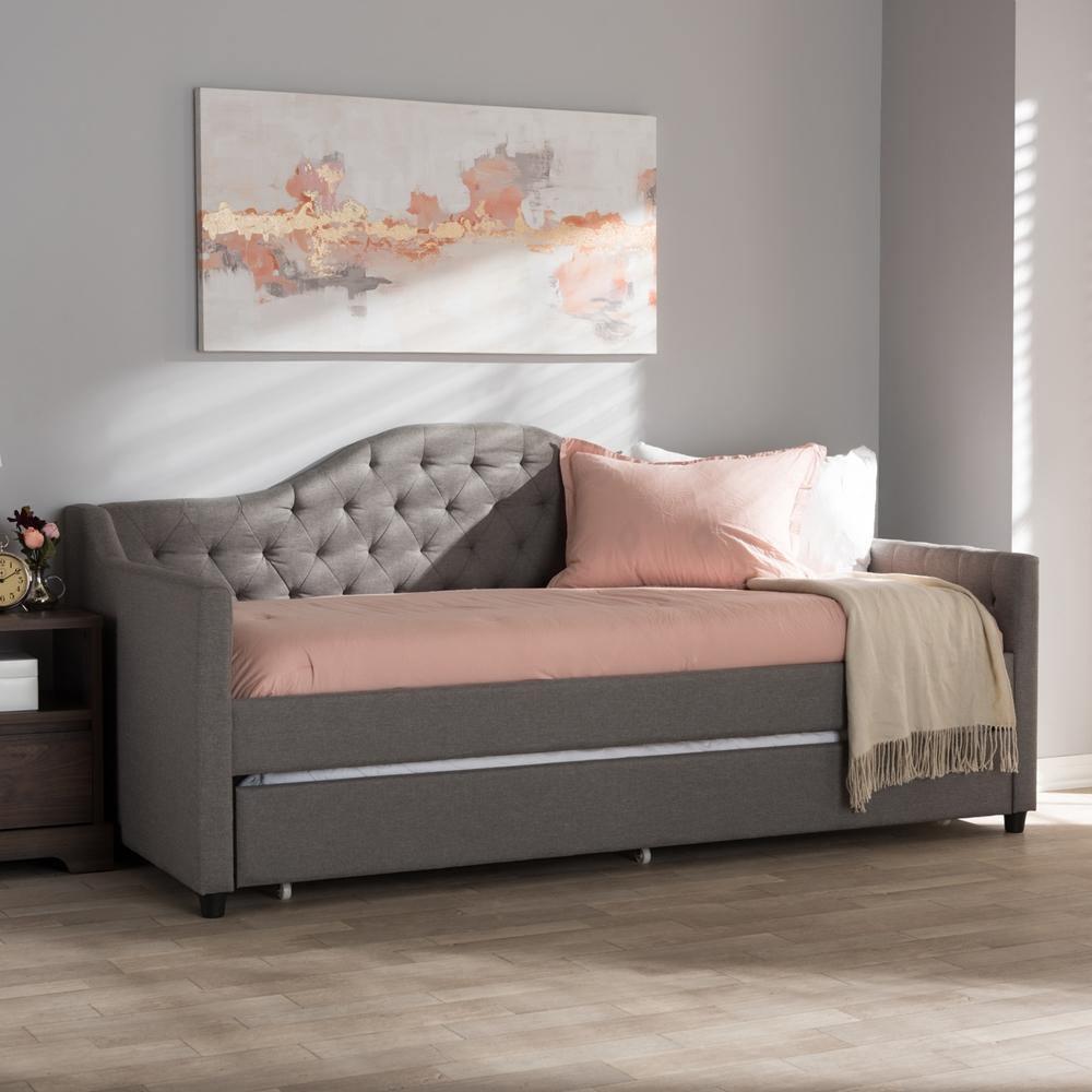 Perry Modern and Contemporary Light Grey Fabric Daybed with Trundle FredCo