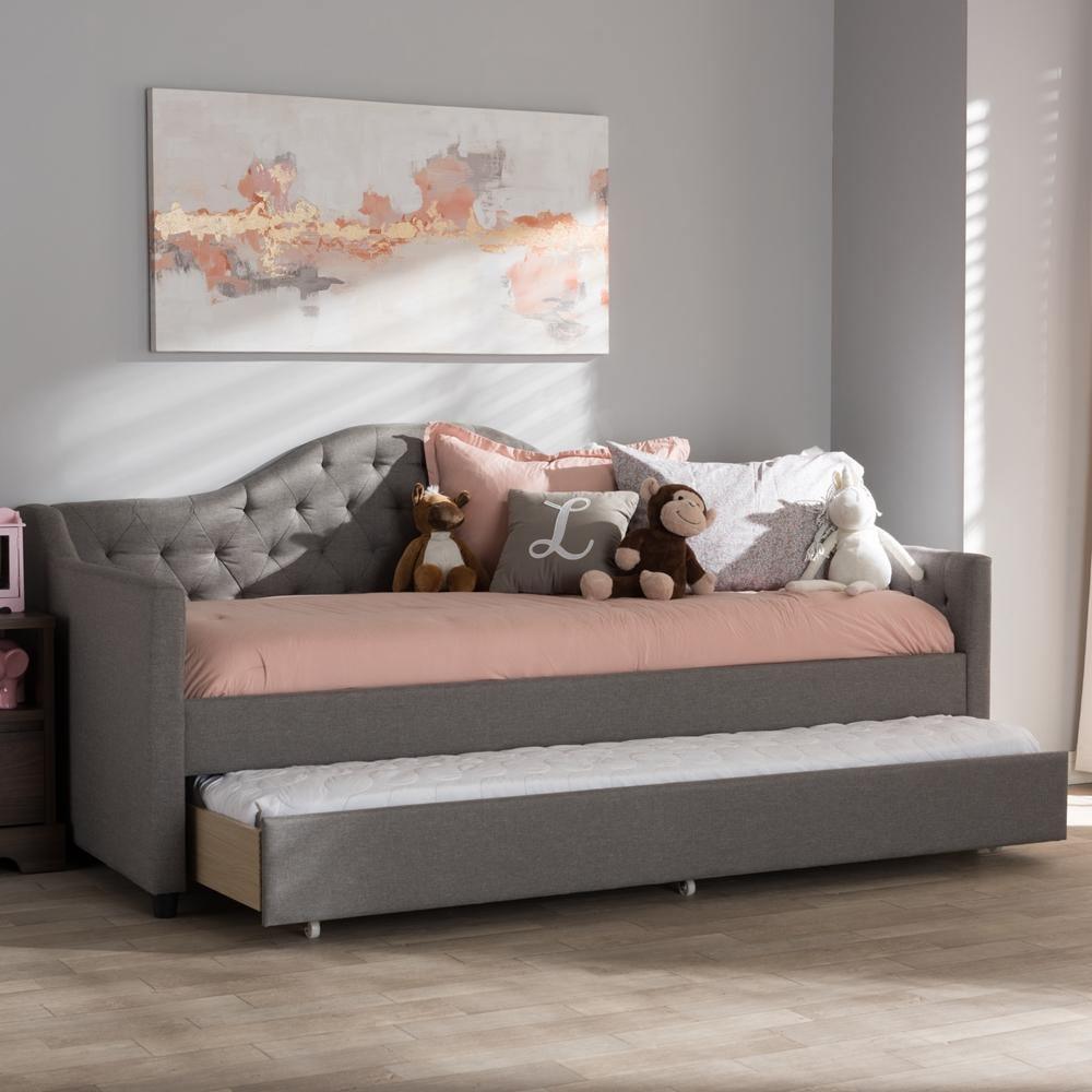 Perry Modern and Contemporary Light Grey Fabric Daybed with Trundle FredCo