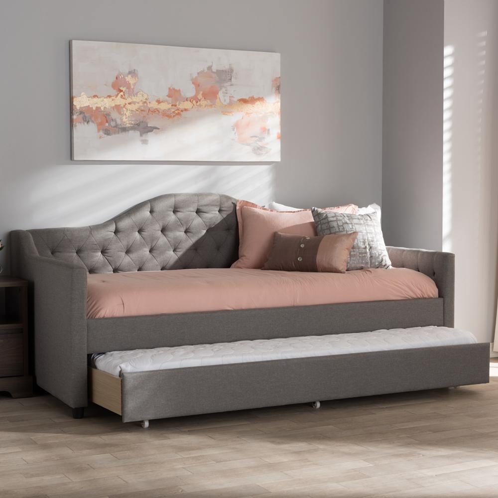 Perry Modern and Contemporary Light Grey Fabric Daybed with Trundle FredCo