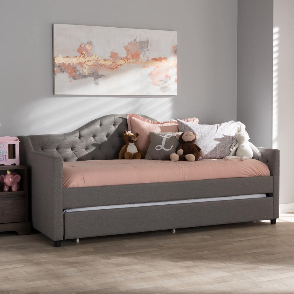 Perry Modern and Contemporary Light Grey Fabric Daybed with Trundle FredCo