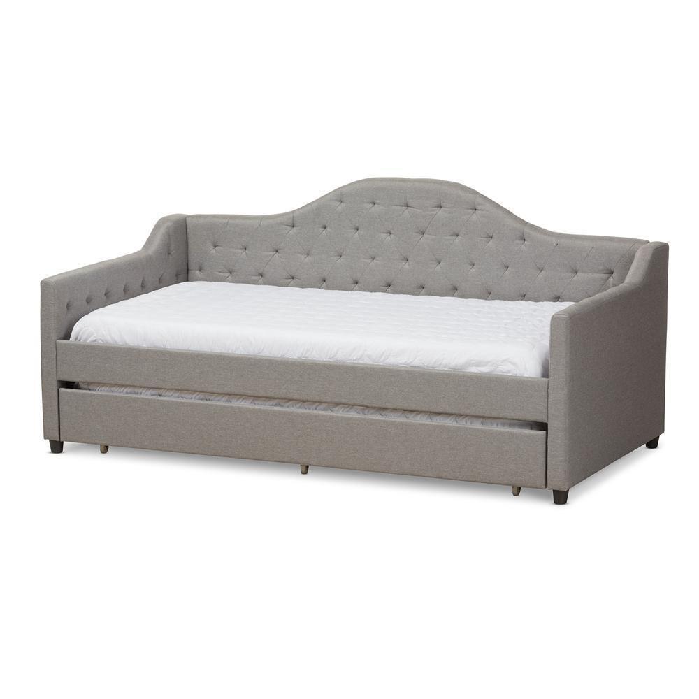 Perry Modern and Contemporary Light Grey Fabric Daybed with Trundle FredCo