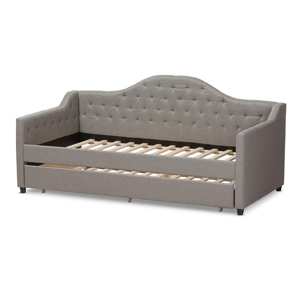 Perry Modern and Contemporary Light Grey Fabric Daybed with Trundle FredCo