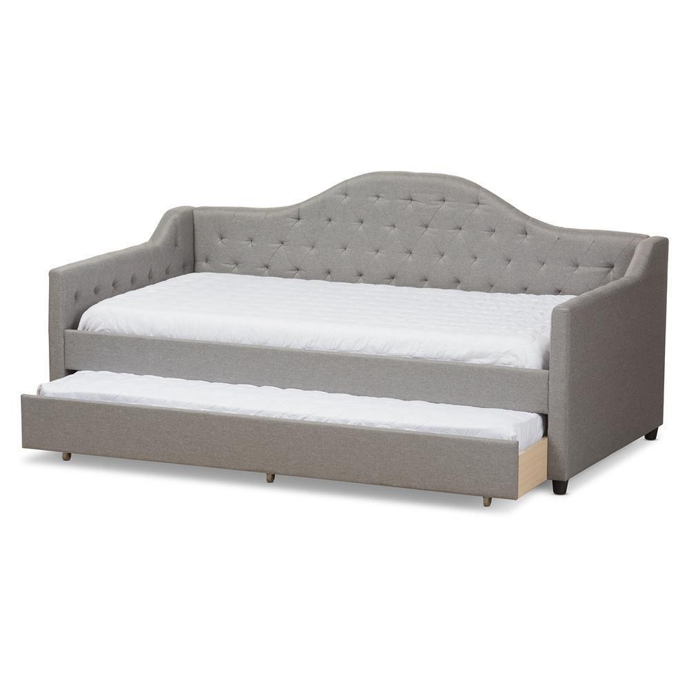 Perry Modern and Contemporary Light Grey Fabric Daybed with Trundle FredCo