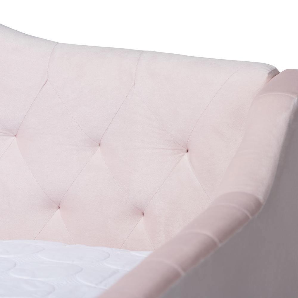 Perry Modern and Contemporary Light Pink Velvet Fabric Upholstered and Button Tufted Full Size Daybed with Trundle FredCo