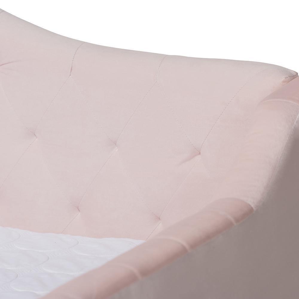 Perry Modern and Contemporary Light Pink Velvet Fabric Upholstered and Button Tufted Twin Size Daybed with Trundle FredCo
