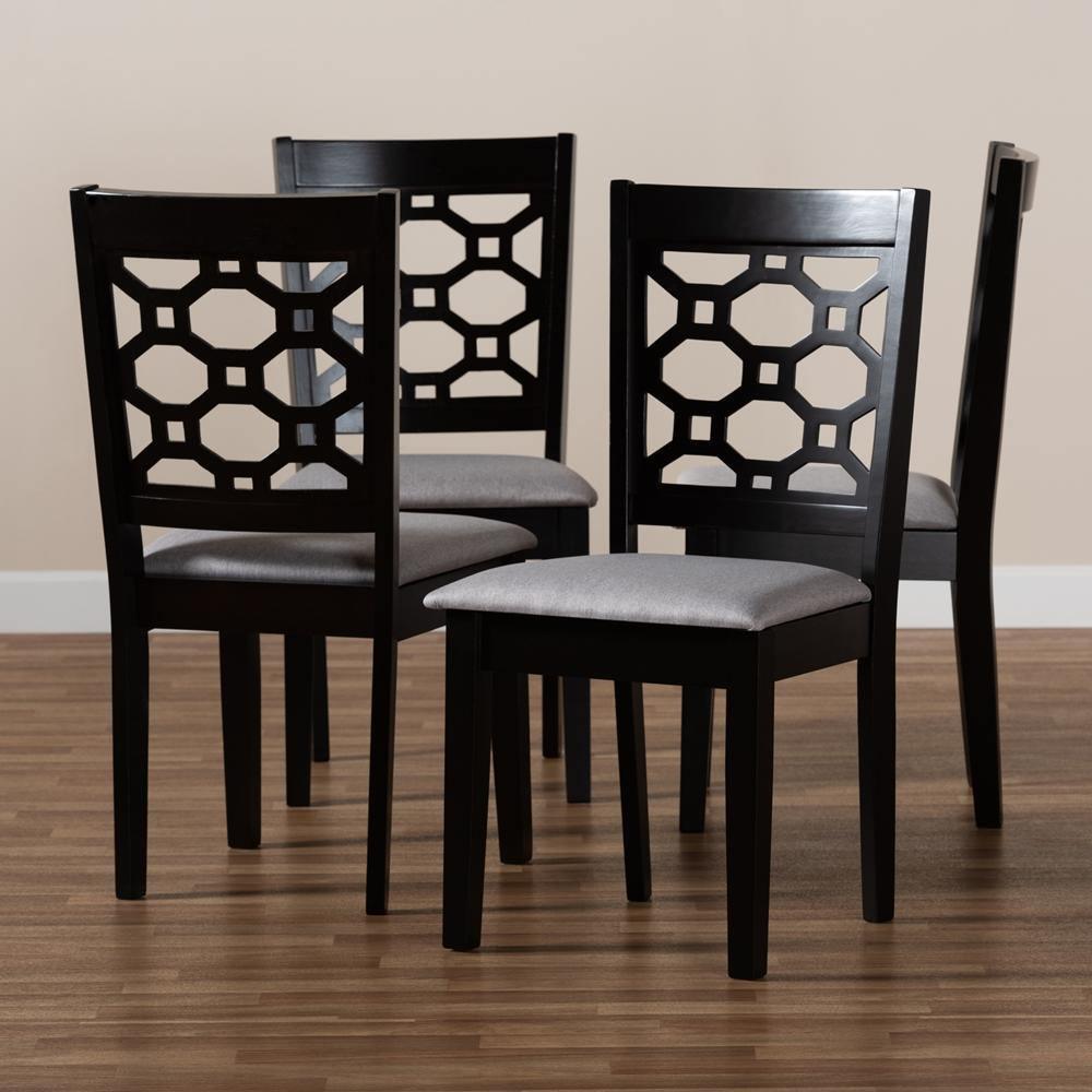 Peter Modern and Contemporary Grey Fabric Upholstered and Dark Brown Finished Wood 4-Piece Dining Chair Set FredCo