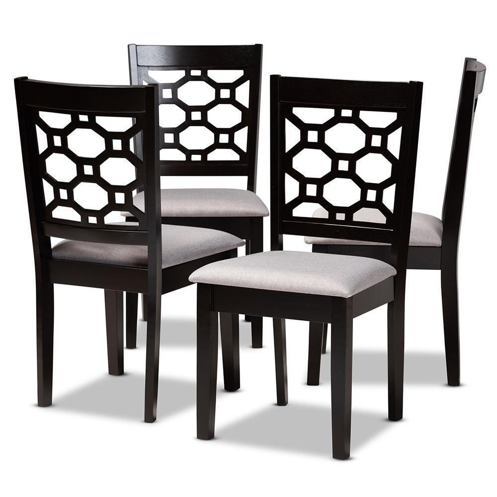 Peter Modern and Contemporary Grey Fabric Upholstered and Dark Brown Finished Wood 4-Piece Dining Chair Set FredCo