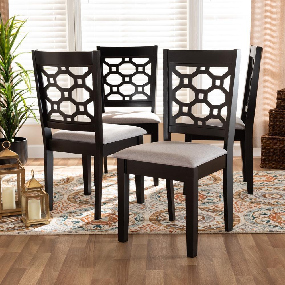 Peter Modern and Contemporary Grey Fabric Upholstered and Dark Brown Finished Wood 4-Piece Dining Chair Set FredCo