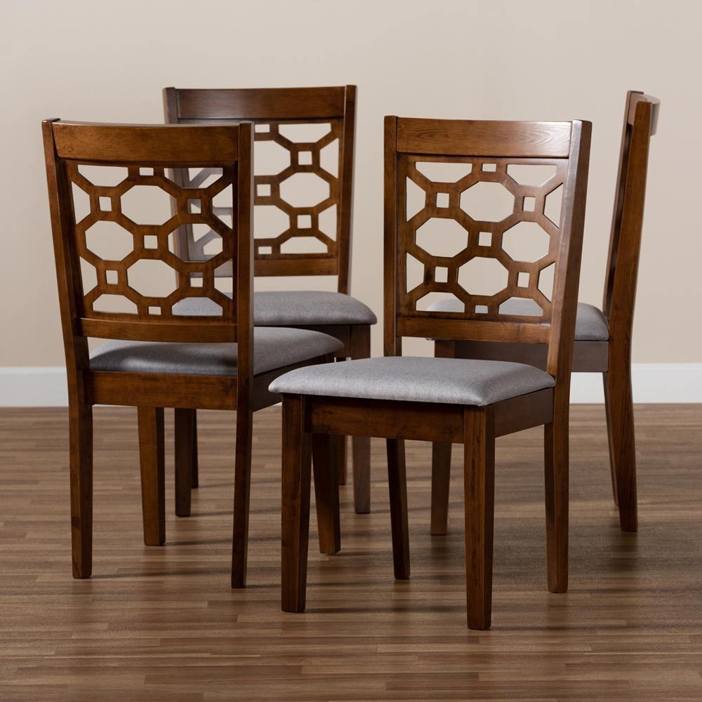 Peter Modern and Contemporary Grey Fabric Upholstered and Walnut Brown Finished Wood 4-Piece Dining Chair Set FredCo