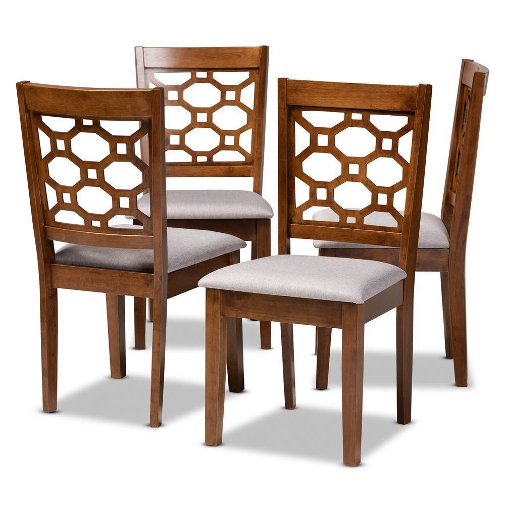 Peter Modern and Contemporary Grey Fabric Upholstered and Walnut Brown Finished Wood 4-Piece Dining Chair Set FredCo