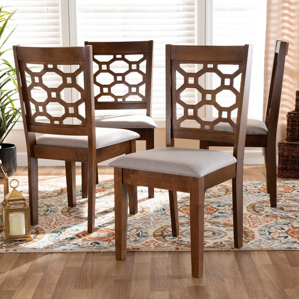 Peter Modern and Contemporary Grey Fabric Upholstered and Walnut Brown Finished Wood 4-Piece Dining Chair Set FredCo