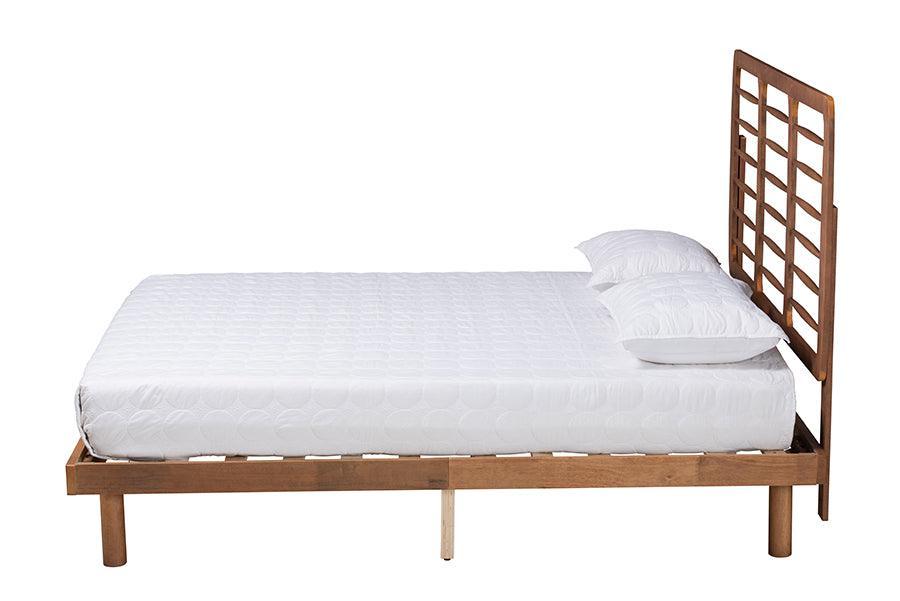 Petra Mid-Century Modern Ash Walnut Finished Wood Full Size Platform Bed FredCo