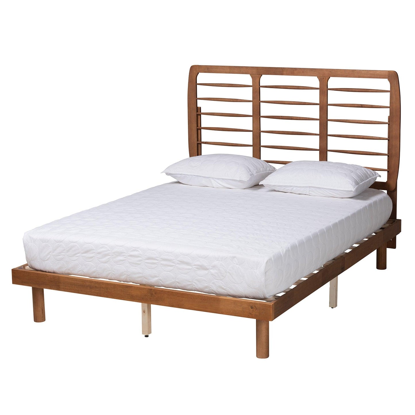 Petra Mid-Century Modern Ash Walnut Finished Wood Queen Size Platform Bed FredCo