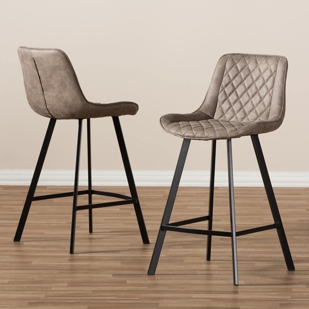 Pickford Mid-Century Modern Light Brown Fabric Upholstered Counter Stool Set of 2 FredCo