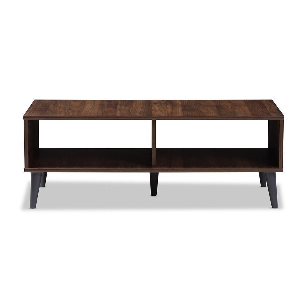 Pierre Mid-Century Modern Brown and Dark Grey Finished Wood Coffee Table FredCo