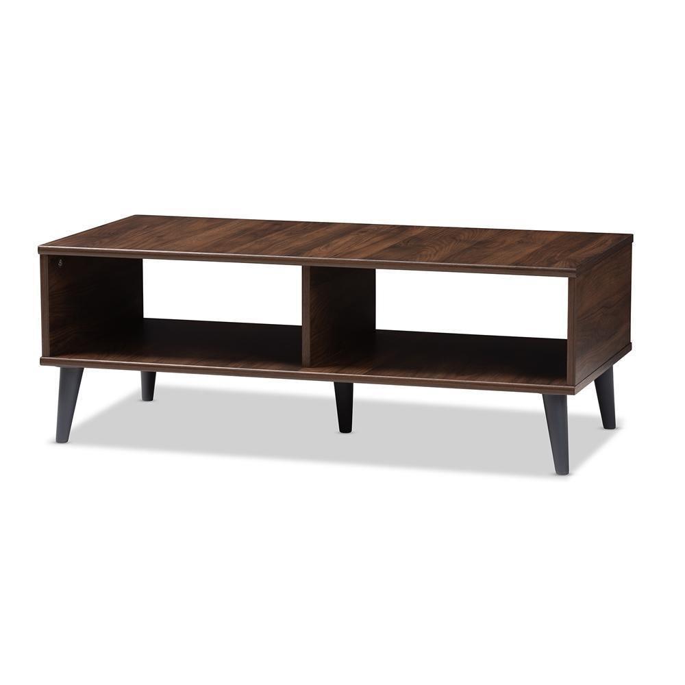 Pierre Mid-Century Modern Brown and Dark Grey Finished Wood Coffee Table FredCo