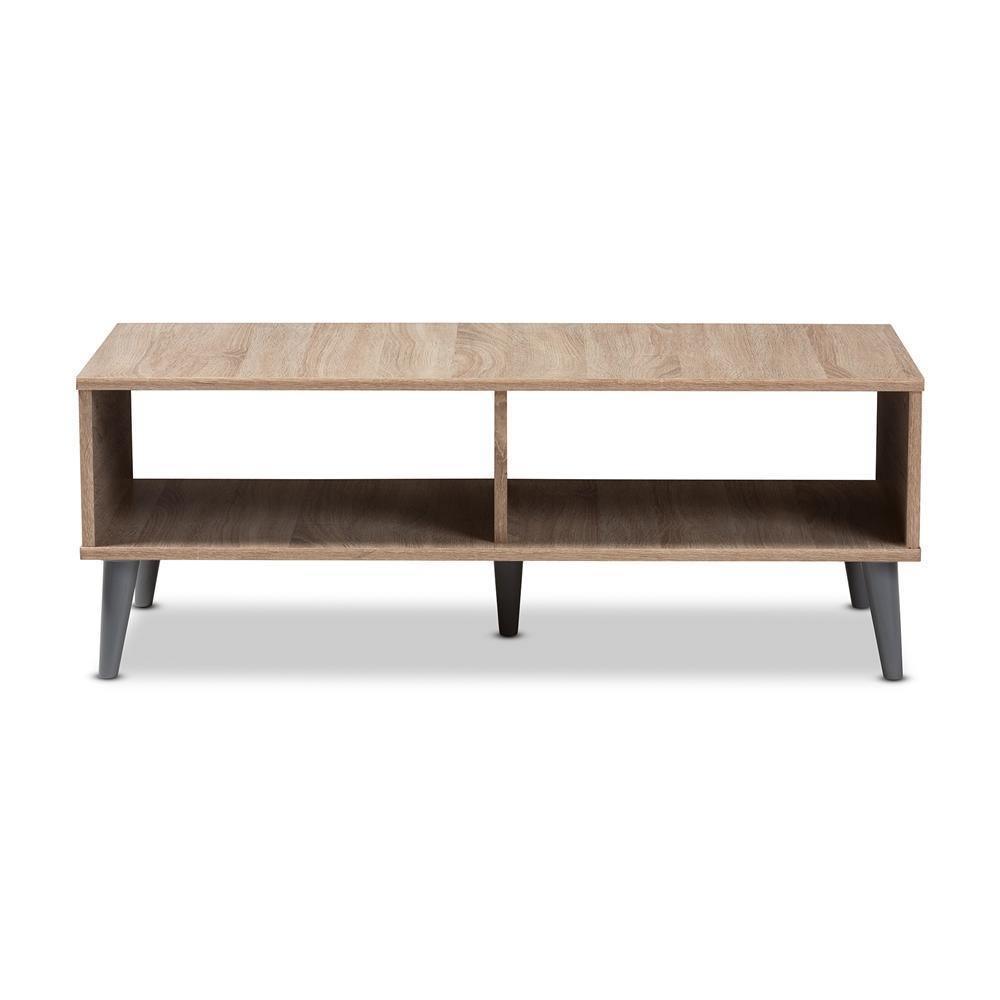 Pierre Mid-Century Modern Oak and Light Grey Finished Wood Coffee Table FredCo