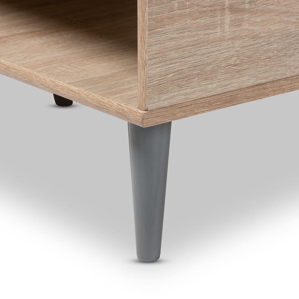 Pierre Mid-Century Modern Oak and Light Grey Finished Wood Coffee Table FredCo