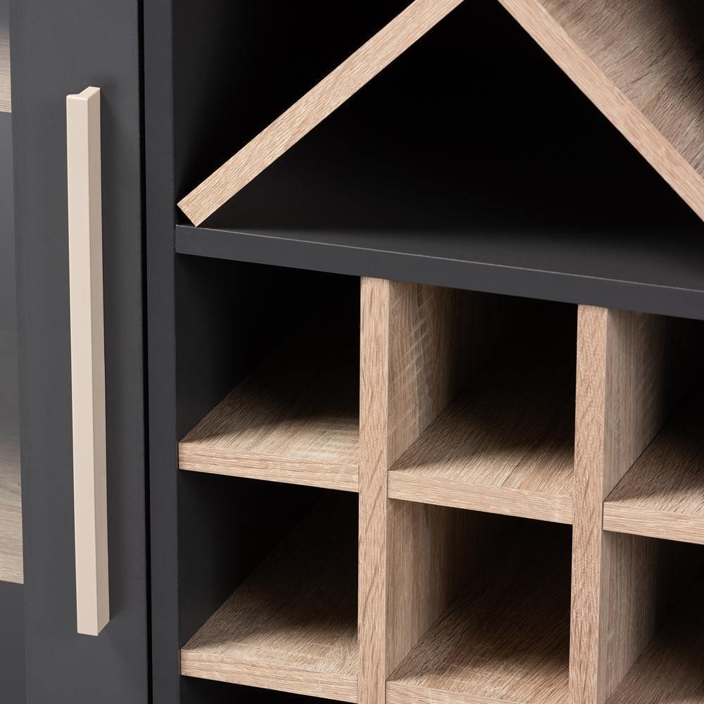 Pietro Mid-Century Modern Dark Grey and Oak Finished Wine Cabinet FredCo