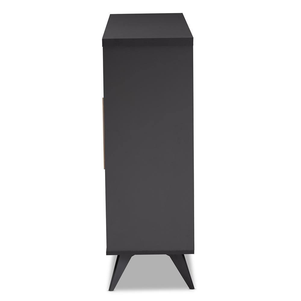 Pietro Mid-Century Modern Dark Grey and Oak Finished Wine Cabinet FredCo
