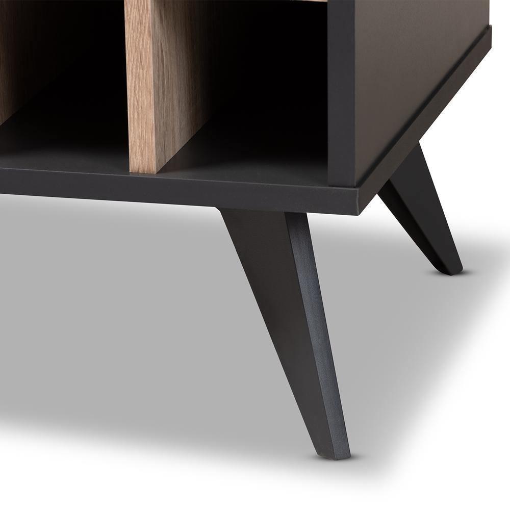 Pietro Mid-Century Modern Dark Grey and Oak Finished Wine Cabinet FredCo