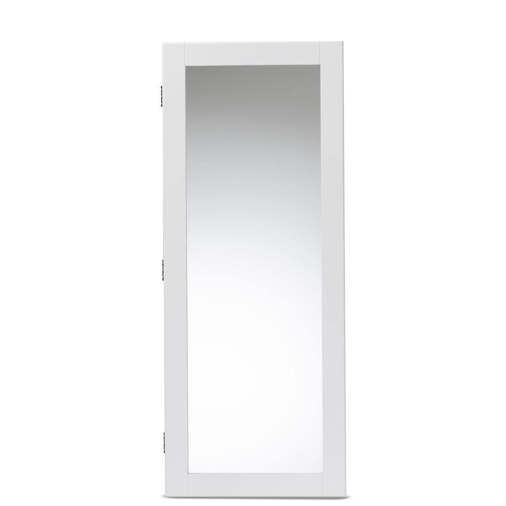 Pontus Modern and Contemporary White Finished Wood Wall-Mountable Jewelry Armoire with Mirror FredCo