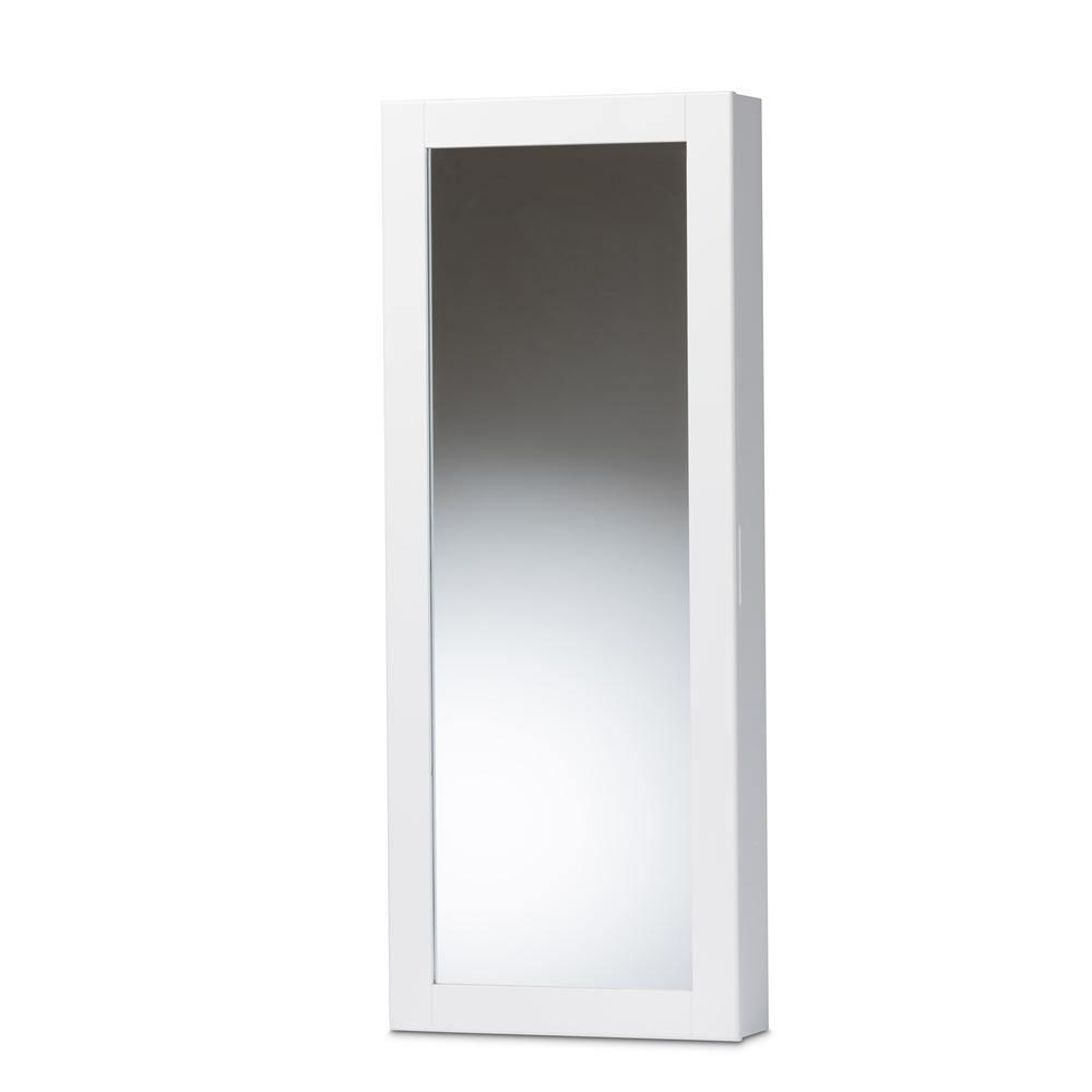 Pontus Modern and Contemporary White Finished Wood Wall-Mountable Jewelry Armoire with Mirror FredCo