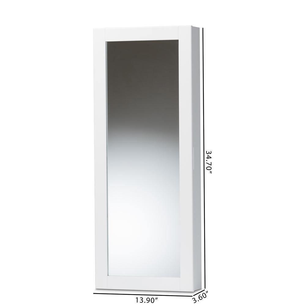 Pontus Modern and Contemporary White Finished Wood Wall-Mountable Jewelry Armoire with Mirror FredCo