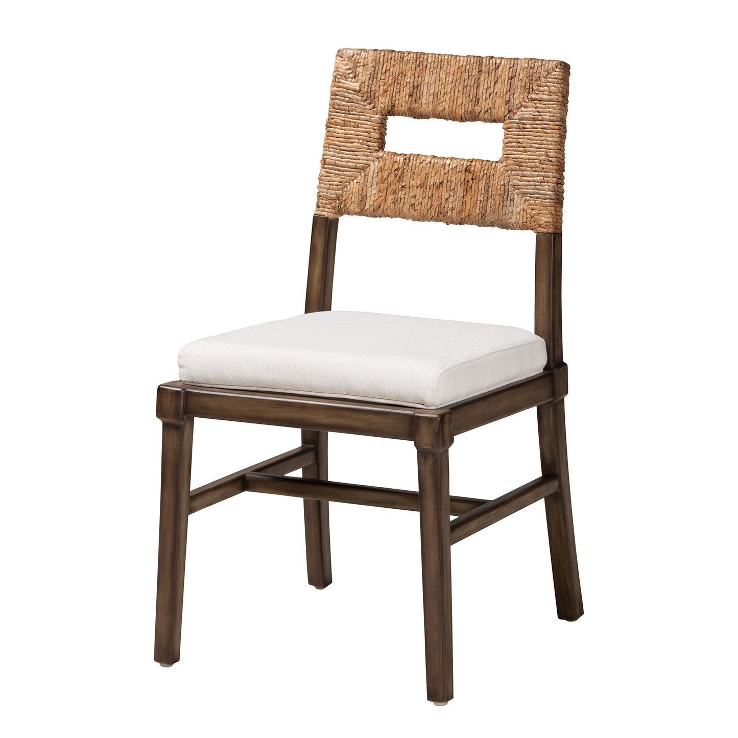Porsha Modern Bohemian Dark Brown Finished Mahogany Wood and Natural Rattan Dining Chair FredCo