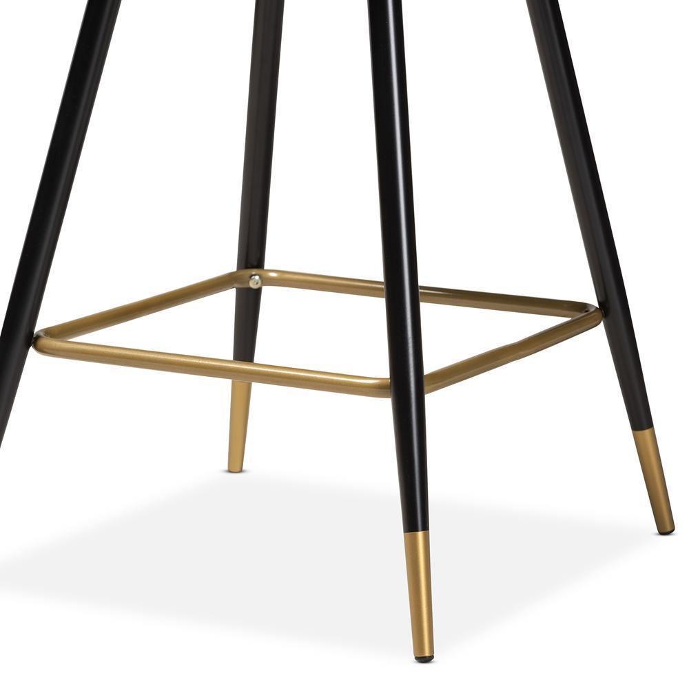 Preston Modern Luxe and Glam Black Velvet Fabric Upholstered and Two-Tone Black and Gold Finished Metal 2-Piece Bar Stool Set FredCo