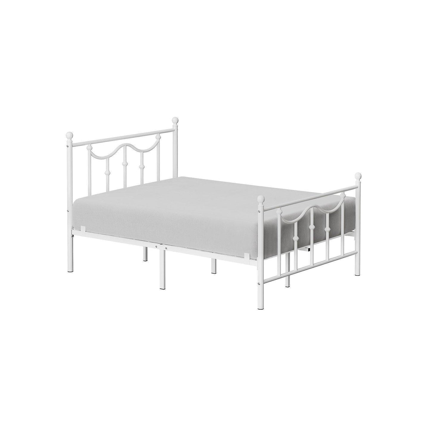 Queen Size Metal Bed Frame with Headboard White FredCo