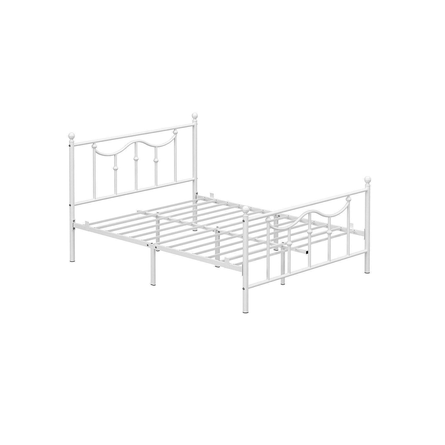 Queen Size Metal Bed Frame with Headboard White FredCo