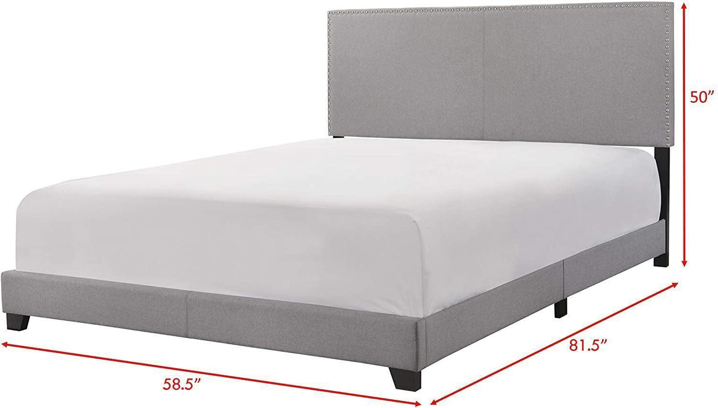 Queen Upholstered Panel Bed with Headboard, Footboard and Rails in Gray, Queen FredCo