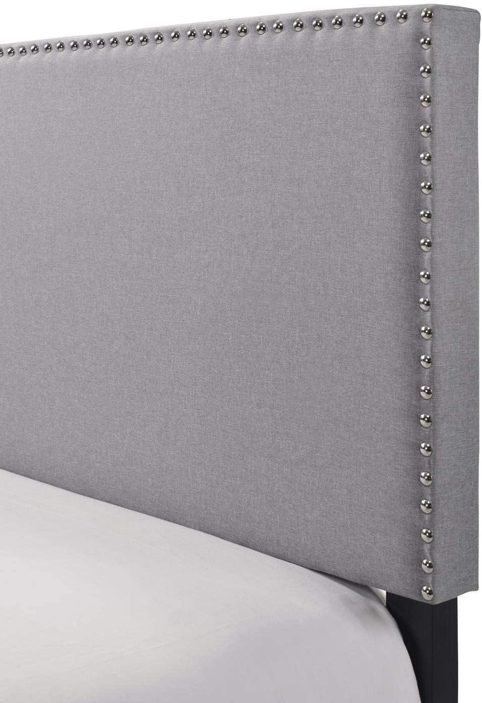 Queen Upholstered Panel Bed with Headboard, Footboard and Rails in Gray, Queen FredCo
