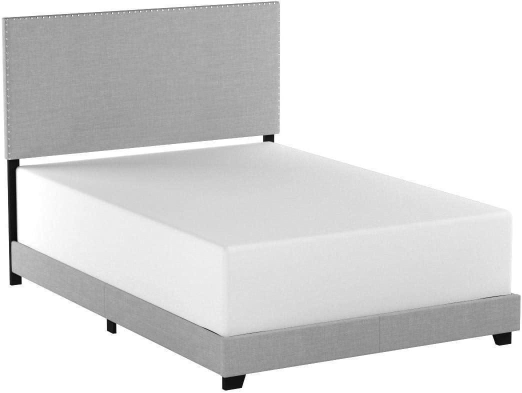 Queen Upholstered Panel Bed with Headboard, Footboard and Rails in Gray, Queen FredCo