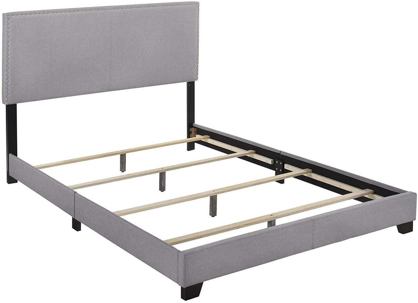 Queen Upholstered Panel Bed with Headboard, Footboard and Rails in Gray, Queen FredCo