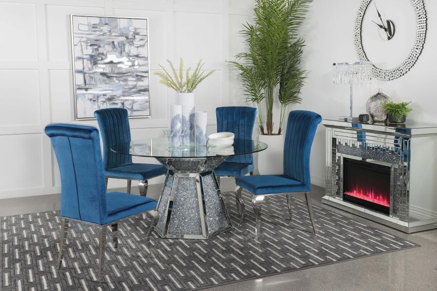 Quinn 5-piece Hexagon Pedestal Dining Room Set Mirror and Teal Coaster FredCo