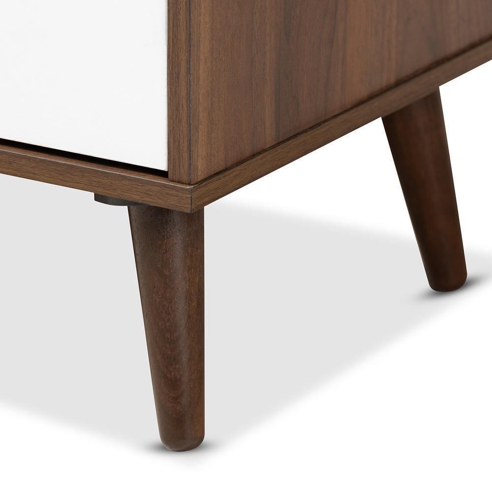 Quinn Mid-Century Modern Two-Tone White and Walnut Finished 2-Door Wood TV Stand FredCo