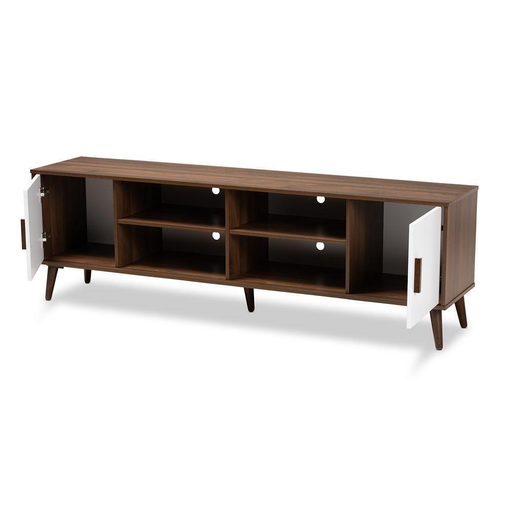 Quinn Mid-Century Modern Two-Tone White and Walnut Finished 2-Door Wood TV Stand FredCo