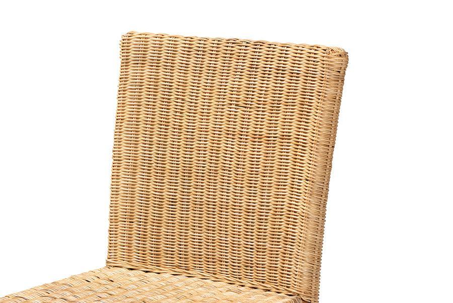 Racquel Modern Bohemian Natural Rattan and Mahogany Wood Bar Stool FredCo