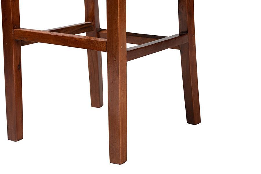 Racquel Modern Bohemian Natural Rattan and Mahogany Wood Bar Stool FredCo