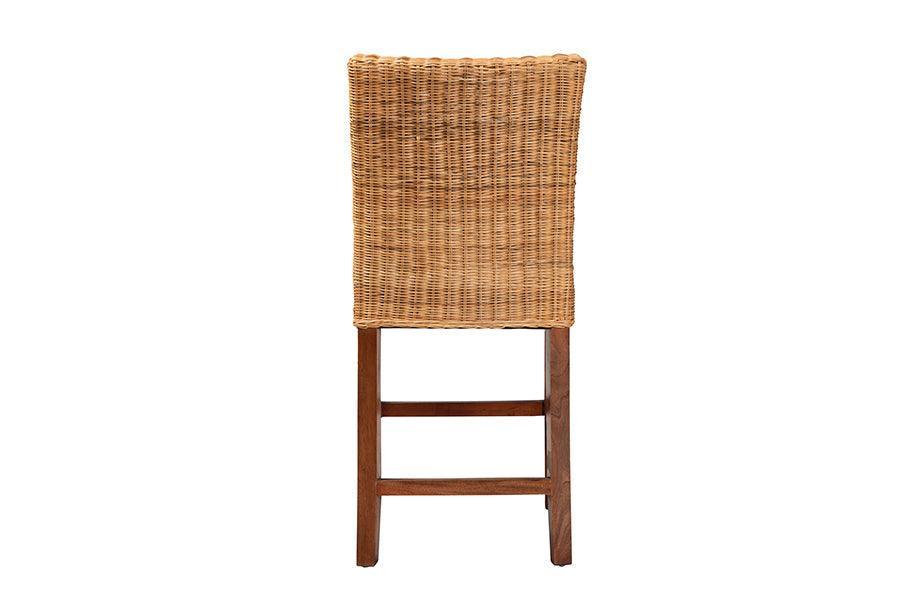 Racquel Modern Bohemian Natural Rattan and Mahogany Wood Counter Stool FredCo