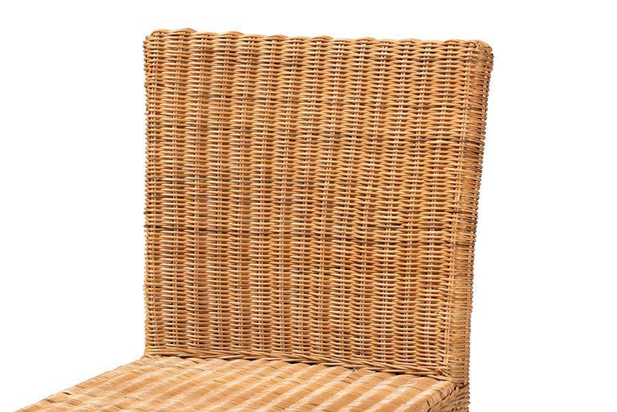 Racquel Modern Bohemian Natural Rattan and Mahogany Wood Counter Stool FredCo