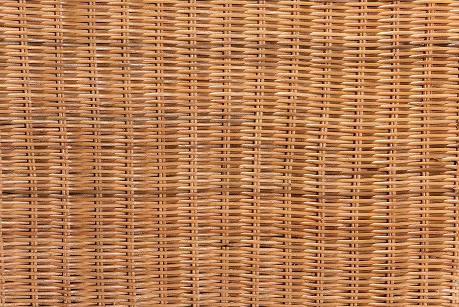 Racquel Modern Bohemian Natural Rattan and Mahogany Wood Counter Stool FredCo