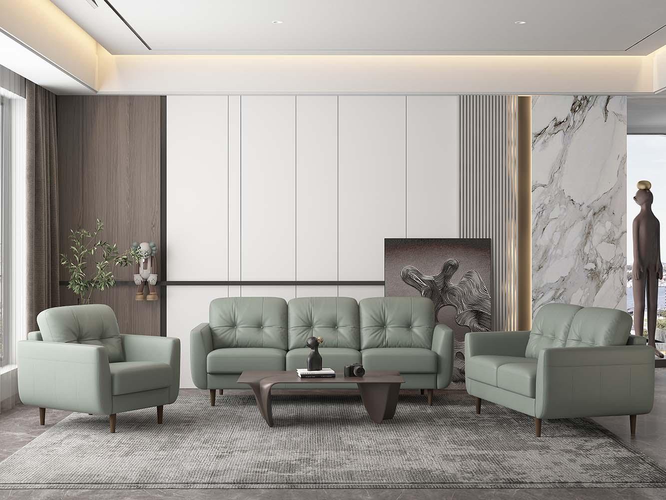 Radwan Loveseat Pesto Green Leather FredCo