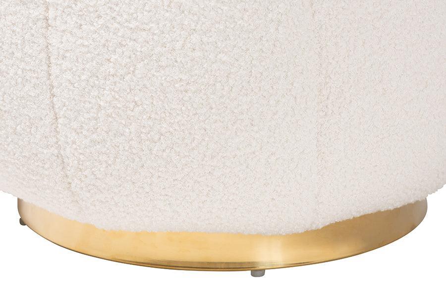 Raelynn Modern and Contemporary Ivory Boucle Upholstered and Gold Metal Ottoman FredCo